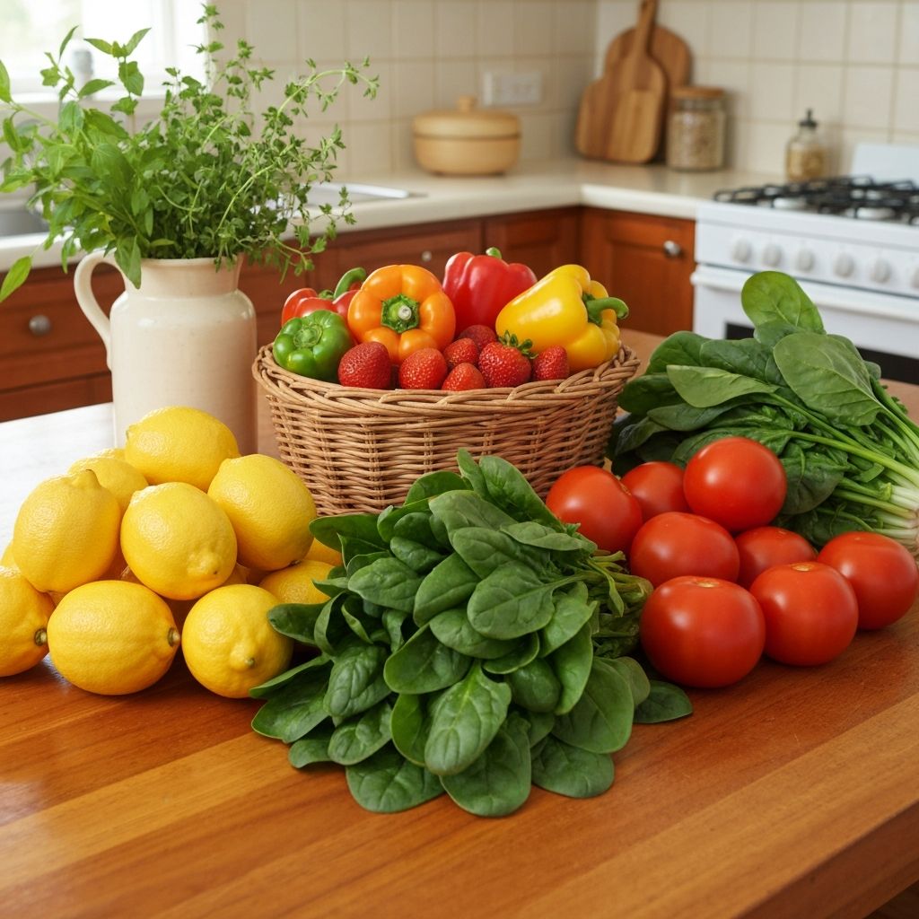 Variety of fresh vegetables and fruits